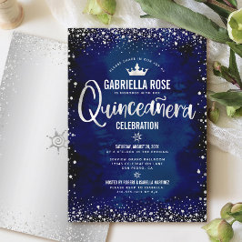 Convites Marinho Quinceañera Silver Glitter Princess Crown