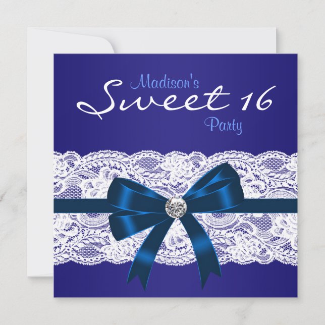 Convites Marinho Real Blue Lace Blue Sweet 16 Party (Frente)
