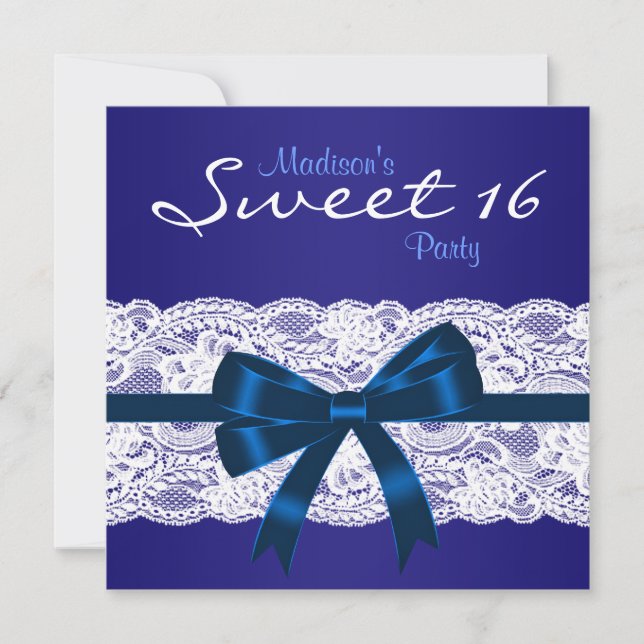 Convites Marinho Real Blue Lace Blue Sweet 16 Party (Frente)