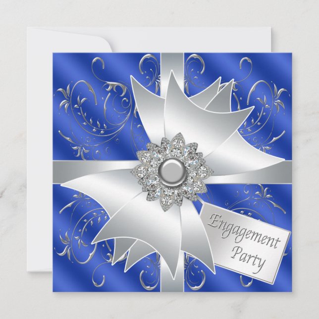 Convites Marinho Real Elegante Festa de noivado Azul (Frente)