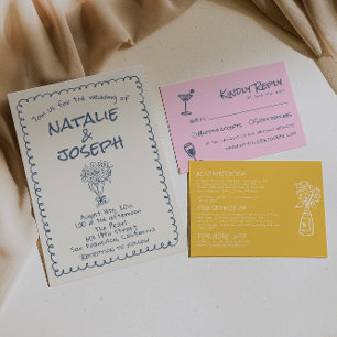 Convites Marinho Retrorna Azul Desenhado Casamento Funky Es