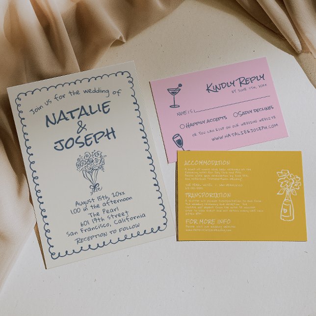 Convites Marinho Retrorna Azul Desenhado Casamento Funky Es (Criador carregado)