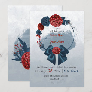 Convites marinho romântico e casamento floral burgundy