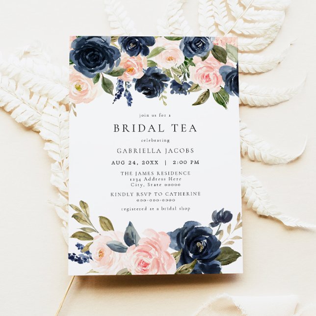 Convites Marinho Romântico e doce Blush Floral Bridal Tea (Criador carregado)
