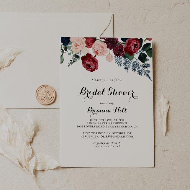 Convites Marinho Rosa Brilhante Chá de panela Floral (Criador carregado)