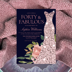 Convites Marinho rosa Dourada de Flores de Escoamento anive