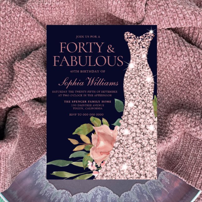 Convites Marinho rosa Dourada de Flores de Escoamento anive (Criador carregado)