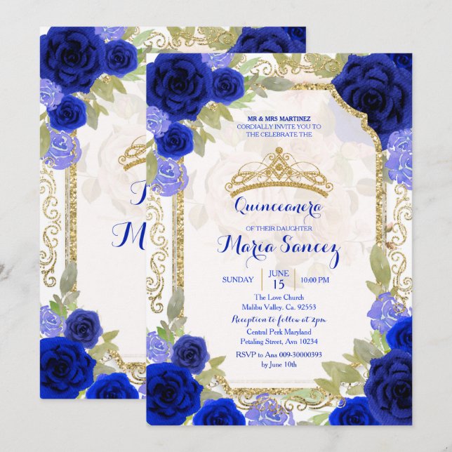 Convites Marinho Rosa mexicana Charra Mis Quince (Frente/Verso)