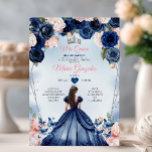 Convites Marinho Rosa Mis Quince Coroa Floral Quinceañera<br><div class="desc">Pink Mis Quince Marinho Azul Floral Silver Crown Quinceañera Convite 15 Anos Aniversário</div>