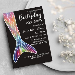 Convites Marinho Rosa Púrpura Sereia, Piscina de Cauda, Ani