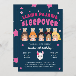 Convites Marinho rosa-quente Llama Pajama Sleepover