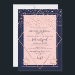 Convites Marinho Rosa Rosa Dourada Bat Mitzvah<br><div class="desc">Este elegante e moderno convite do Bat Mitzvah é ideal para um evento clássico e formal. Ele apresenta um confete brilhante rosa dourado esparso impresso e esmaecido, esculpido sobre uma fina borda de diamante geométrico e retângulo, com uma marinho azul espessa por baixo e um preenchimento cor-de-rosa pincelado ao lado...</div>