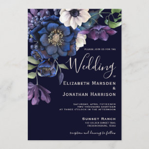 Convites Marinho Roxo Elegante Azul Creme Vintage Floral Da