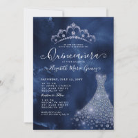 Marinho Royal Blue Diamond Tiara Dress Quinceanera