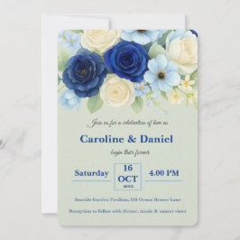 Convites Marinho Royal Bue Casamento Watercolor Flores De M