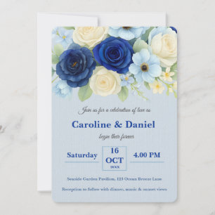 Convites Marinho Royal Bue Casamento Watercolor Flores De M