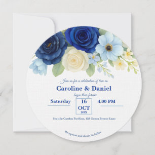 Convites Marinho Royal Bue Casamento Watercolor Flores De M