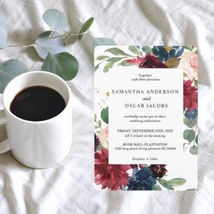 Convites Marinho Russo Azul e Vermelho Quadro Floral