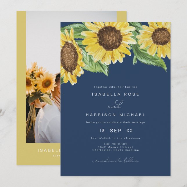 Convites MARINHO Russo Blue Watercolor (Frente/Verso)