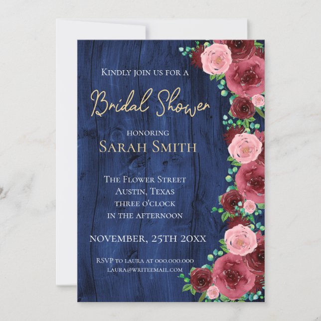 Convites Marinho Russo e Chá de panela de Aquarela Borgonha (Frente)