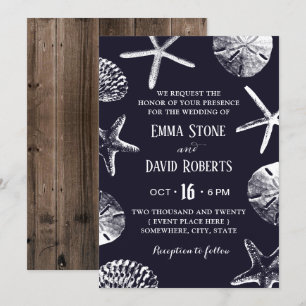 Convites Marinho Rustic Beach Casamento Starfish & Seashell
