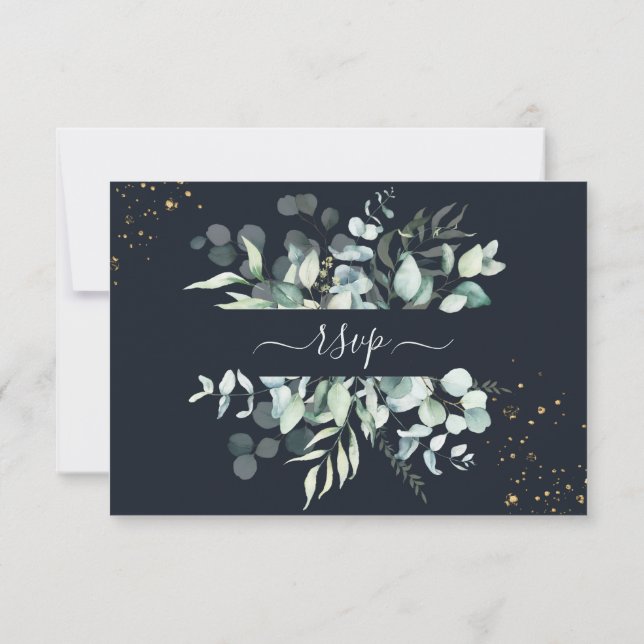 Convites Marinho Rustic Eucalyptus PixDezines em RSVP Doura (Verso)