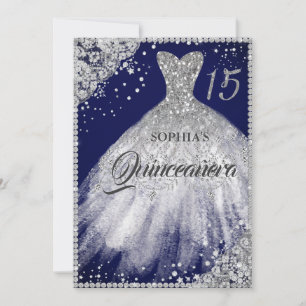 Convites Marinho Silver Diamond Lace Sparkle Gown Quinceane