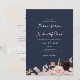 Convites Marinho Simples Floral Moderno Tudo Em Um Casament