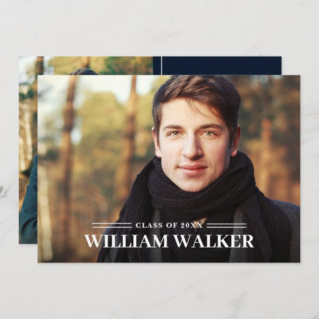 Convites Marinho Simples Moderno 2 Festa de formatura FOTO (Frente/Verso)