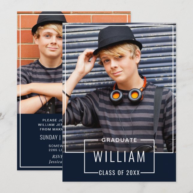 Convites Marinho Simples Moderno 2 Festa de formatura FOTO (Frente/Verso)