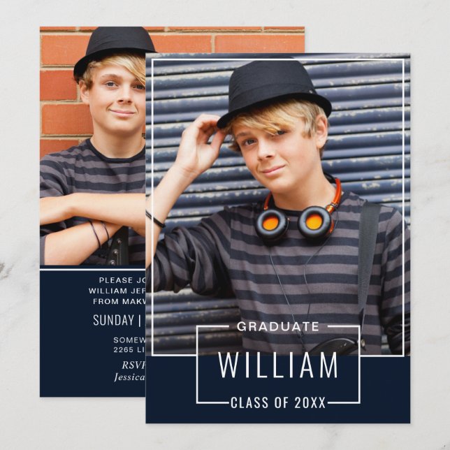 Convites Marinho Simples Moderno 2 Festa de formatura FOTO (Frente/Verso)