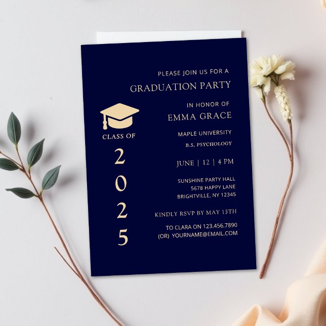 Convites Marinho simples moderno e Festa de formatura Doura (class of 2025 graduation invitations,graduation party invitations,graduation invites, graduate invit)