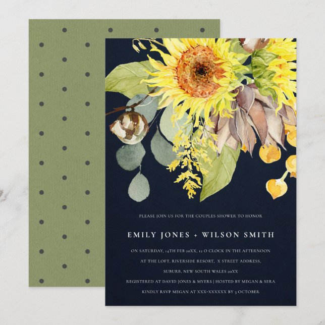 CONVITES MARINHO SUNFLOWER EUCALYPTUS FLORTION CHÁ (Frente/Verso)