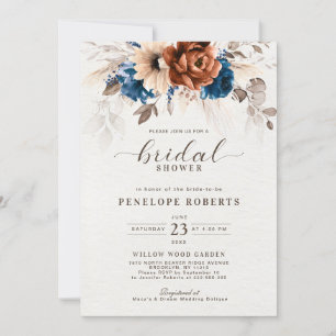 Convites Marinho Terracotta Chá de panela Azul Pampas