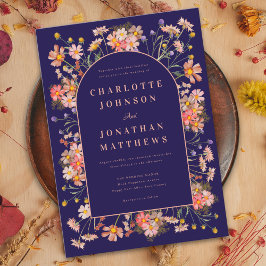 Convites Marinho Terracotta de Arch de Flor Selvagem