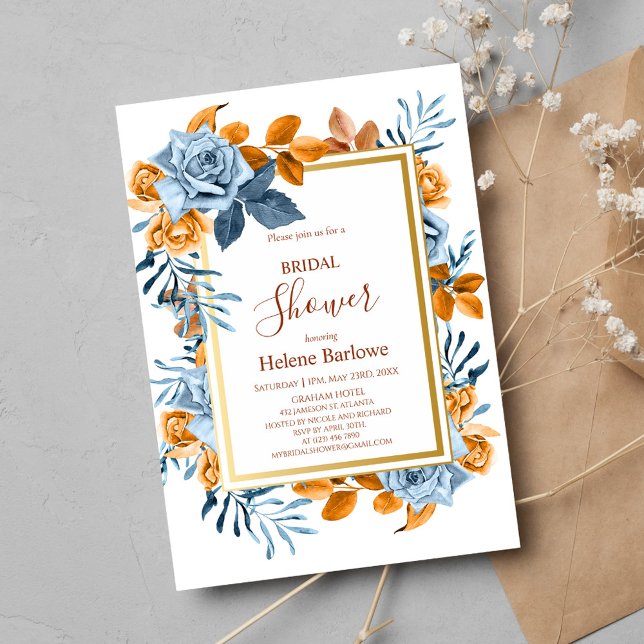 Convites Marinho Terracotta Floral Boho Elegante Chá de pan (Navy Terracotta Floral Boho Elegant Bridal Shower Invitation)