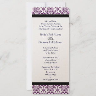 Convites Marinho Texto Roxo Damask Monograma Casamento