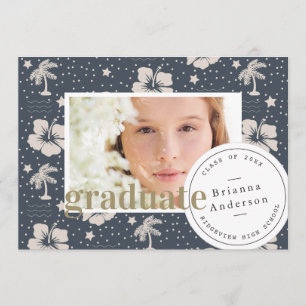 Convites Marinho Tropical Blue Luau Graduação de Foto