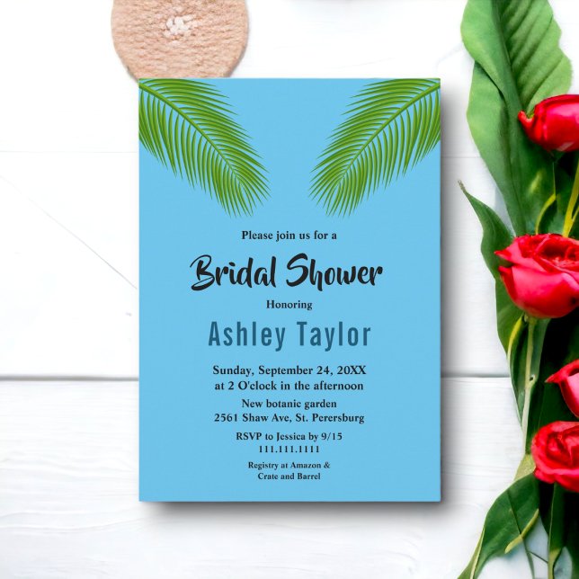 Convites Marinho Tropical Palm Leaf Beach Chá de panela (Criador carregado)