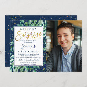 Convites Marinho Verde Azul Dourada Surpresa Foto de Aniver