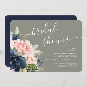 Convites Marinho Verde Sage Chá de panela Floral