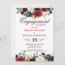 Convites Marinho Vermelho  Floral Noivado Boho