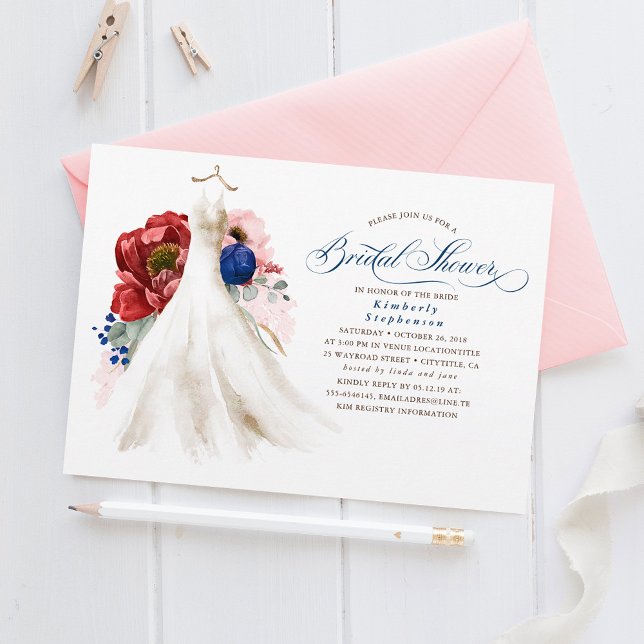 Convites Marinho Vermelho Rosa Azul Chá de panela Floral Az (Criador carregado)