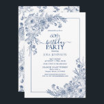 Convites Marinho Vintage Blue Floral Line Art 60º Aniversár<br><div class="desc">Comemore um marco em estilo com nosso Marinho Vintage Blue Floral Line Art 60º Convite de Aniversário. De sua caligrafia à mão, até a vintage line art quintas arranjos em elegante azul marinho, este convite dá o tom para seu dia especial. Com o padrão floral correspondente na parte de trás...</div>