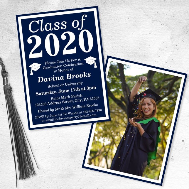 Convites Marinho White Class of 2024 Graduation Photo (Criador carregado)