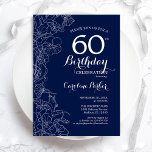 Convites Marinho White Floral 60th Festa de aniversário<br><div class="desc">Marinho White Floral 60º Convite de aniversário. Design minimalista moderno com desenhos botânicos em destaque e letra de script de tipografia. Simples trendy convida cartão perfeito para uma festa de na moda. Pode ser personalizado para qualquer idade. Impressos convites Zazzle ou modelo de impressão digital instantânea para download.</div>