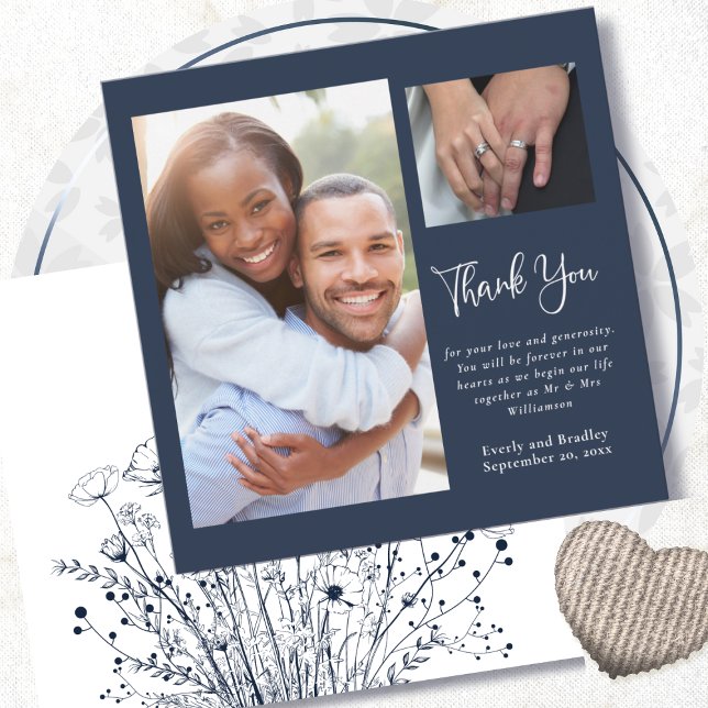 Convites Marinho White Floral Casamento Manuscrito Obrigado (Criador carregado)