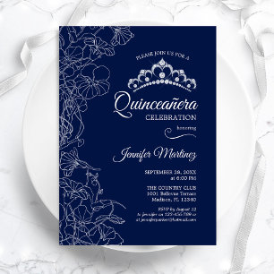 Convites Marinho White Floral Quinceanera