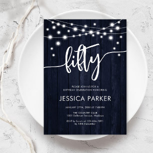 Convites Marinho White Rustic Wood 50th Festa de aniversári