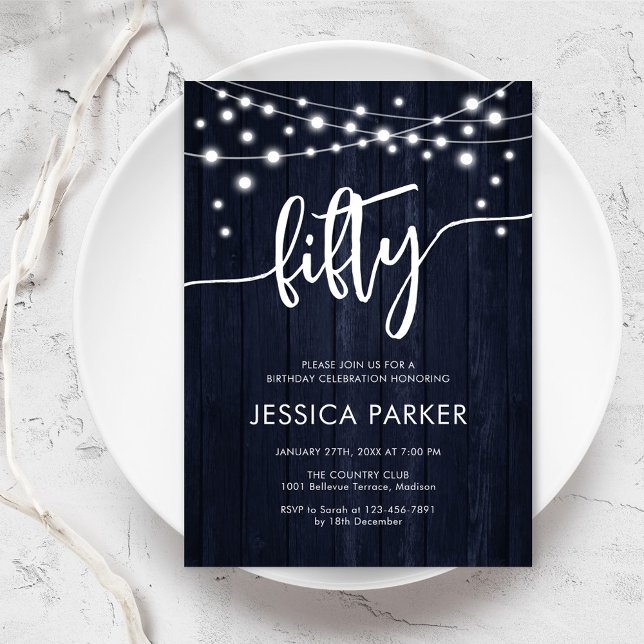 Convites Marinho White Rustic Wood 50th Festa de aniversári (Criador carregado)